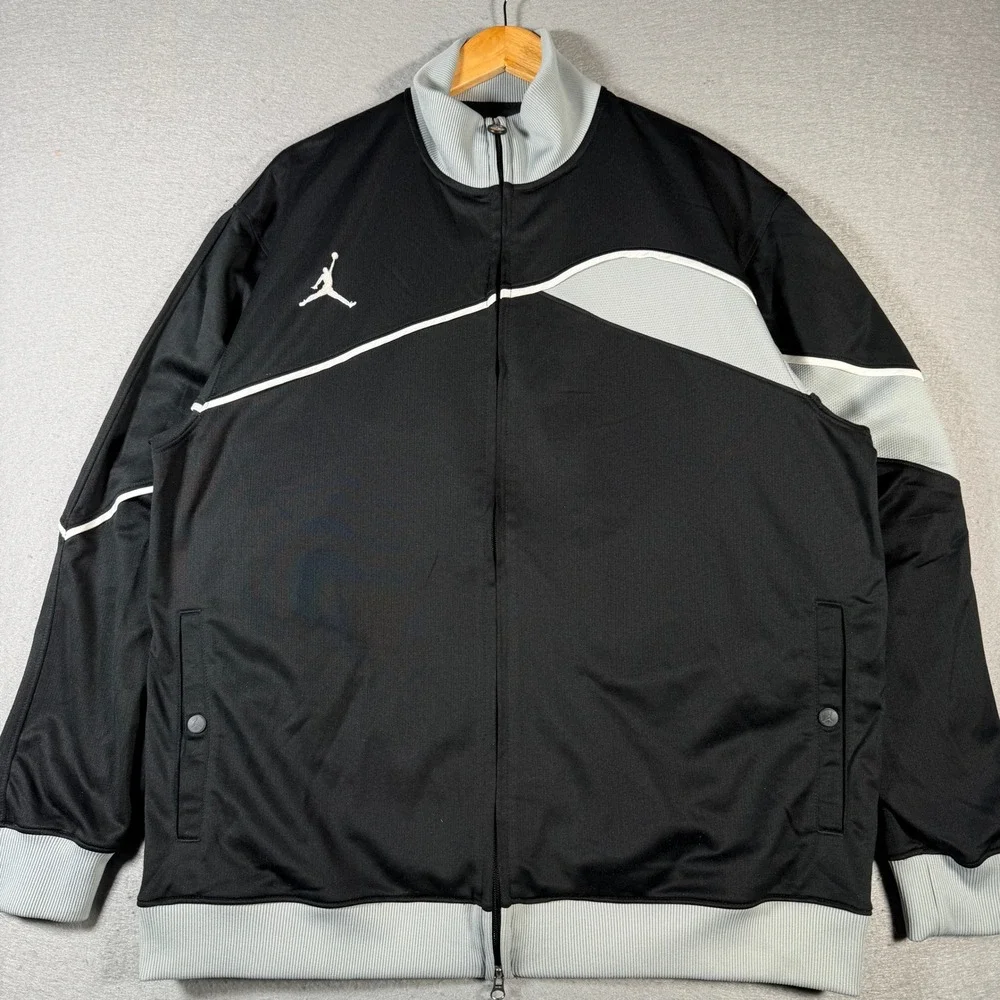 Vintage Jordan Brand Track Jacket Full Zip Black Gray Mens XL Basketball Y2K‎